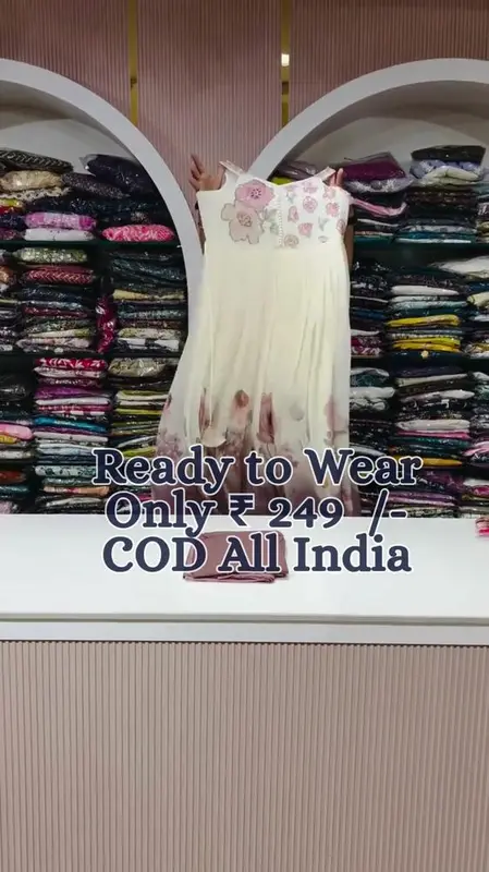 Ready-to-Wear Cream and Pink Embroidered Gown for Women – Elegant Floral Party Dress with Flared Hem and Detailed Bodice